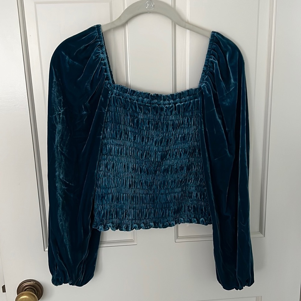 Anthropologie Puff-sleeved Blouse in Blue Velvet